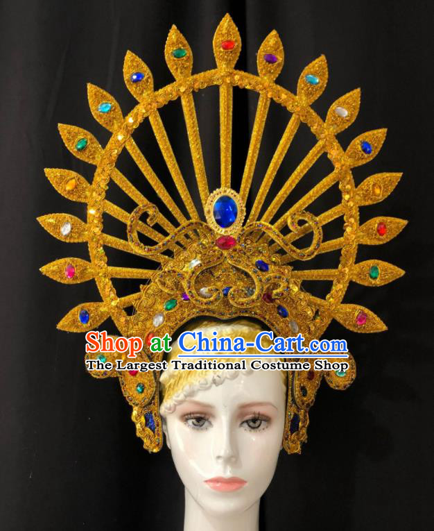 Handmade Easter Parade Deluxe Headwear Halloween Cosplay Queen Royal Crown Brazil Carnival Golden Hat Samba Dance Hair Accessories