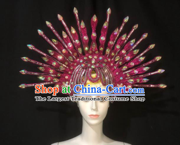 Handmade Brazil Parade Giant Headdress Rio Carnival Rosy Royal Crown Cosplay Queen Deluxe Hair Accessories Halloween Stage Show Hat