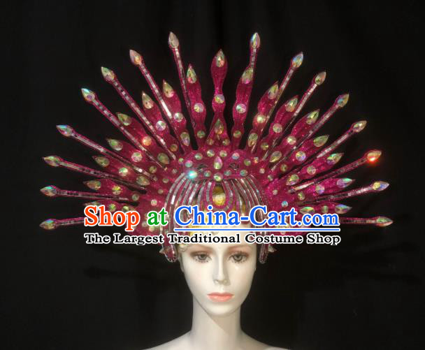Handmade Brazil Parade Giant Headdress Rio Carnival Rosy Royal Crown Cosplay Queen Deluxe Hair Accessories Halloween Stage Show Hat