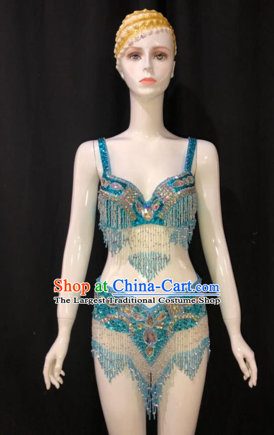 Custom Opening Party Catwalks Clothing Woman Blue Swimsuits Samba Dance Uniforms Brazilian Carnival Costumes