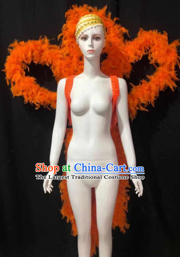 Professional Opening Dance Butterfly Wings Decorations Catwalks Deluxe Orange Feathers Back Accessories Brazilian Carnival Props