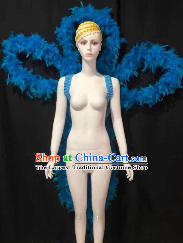 Professional Catwalks Deluxe Butterfly Wings Back Accessories Brazilian Carnival Parade Props Samba Dance Blue Feathers Decorations