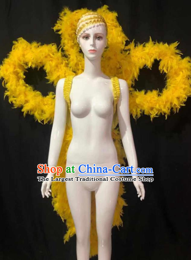 Professional Samba Dance Deluxe Butterfly Wings Accessories Catwalks Props Brazilian Carnival Parade Yellow Feather Back Decorations