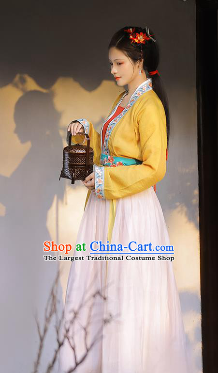 China Ancient Song Dynasty Young Woman Historical Clothing Traditional Hanfu Dress Garment Costumes