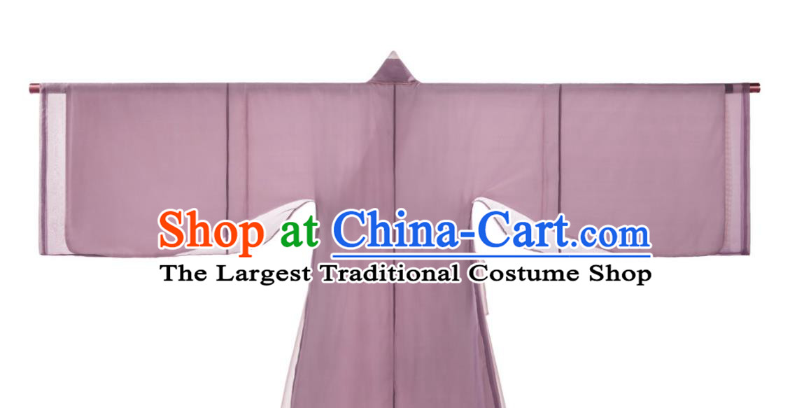 China Traditional Hanfu Cloak Garment Ancient Ming Dynasty Young Male Historical Clothing Purple Silk Mantle