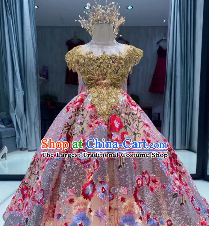 Top Children Stage Performance Evening Dress Girl Catwalks Show Embroidered Clothing Christmas Princess Formal Garment
