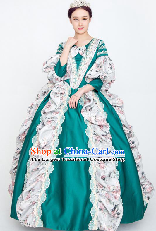 Custom Western Vintage Full Dress Court Fashion European Noble Woman Green Dress Europe Drama Stage Clothing