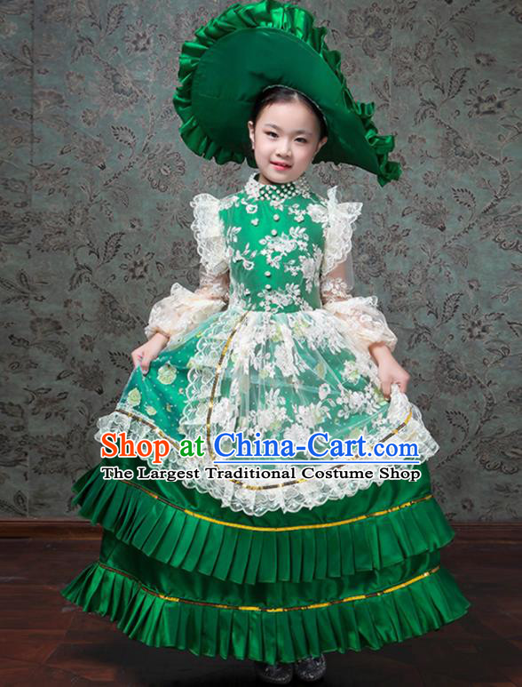 Custom Kid Birthday Fashion Children Day Performance Green Dress Europe Palace Clothing Girl Princess Full Dress