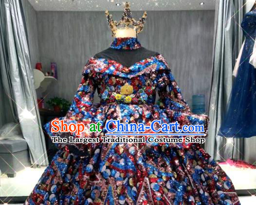 Top Children Stage Performance Full Dress Girl Catwalks Show Sequins Clothing Baroque Princess Evening Garment