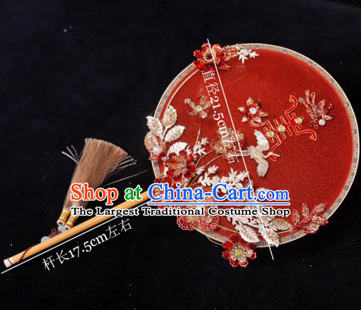 Handmade China Wedding Fan Ancient Bride Circular Fan Traditional Red Silk Fan Classical Dance Palace Fan