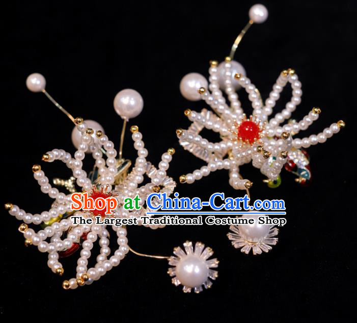 Chinese Ancient Bride Pearls Hairpins and Hair Comb Classical Wedding Hair Accessories Xiuhe Suits Headpieces Handmade Headdress
