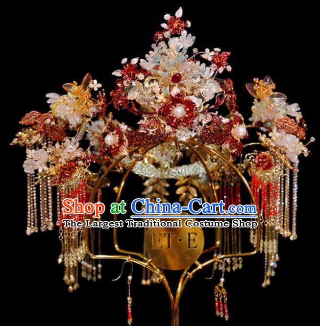 Chinese Xiuhe Suits Headdress Handmade Tassel Phoenix Coronet Classical Wedding Hair Accessories Ancient Bride Headpieces