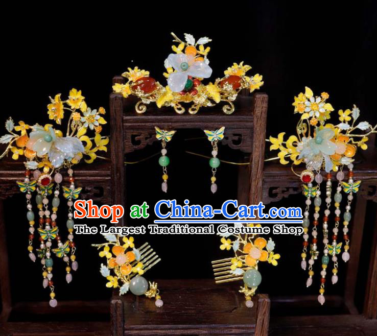 Chinese Handmade Wedding Hair Accessories Ancient Bride Hair Combs Classical Tassel Hairpins XiuHe Headpieces