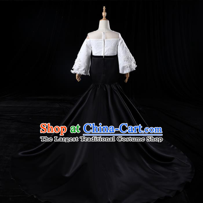 Top Catwalks Compere Black Trailing Evening Dress Girl Performance Fashion Garment Children Stage Show Formal Clothing