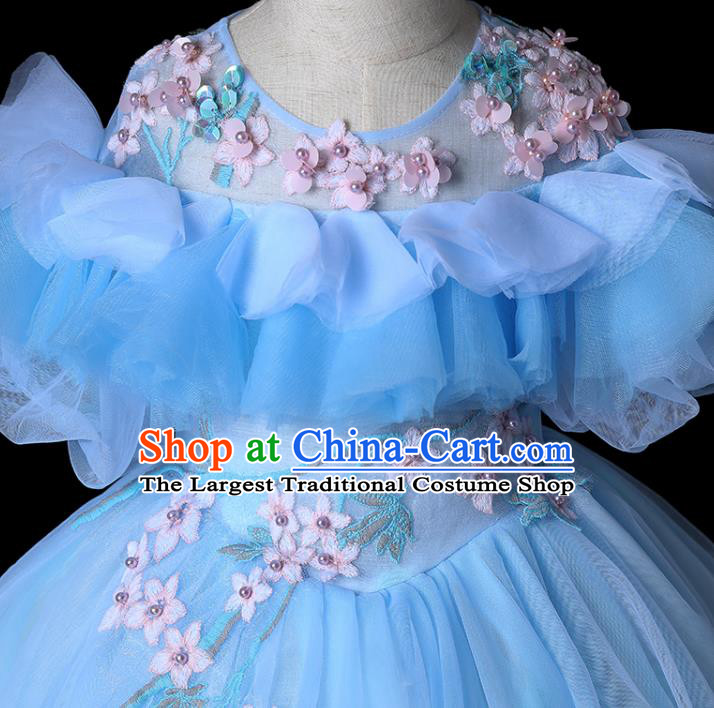 Top Children Flower Fairy Formal Clothing Catwalks Compere Blue Veil Evening Dress Girl Performance Fashion Garment