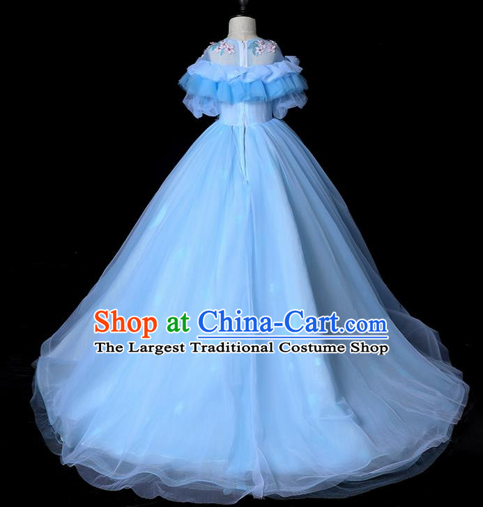 Top Children Flower Fairy Formal Clothing Catwalks Compere Blue Veil Evening Dress Girl Performance Fashion Garment