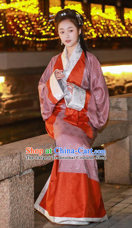 China Han Dynasty Palace Lady Red Dresses Traditional Historical Clothing Ancient Court Beauty Garment Costumes