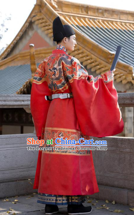 China Ancient Young Male Garment Costume Ming Dynasty Red Official Robe Traditional Wedding Historical Clothing