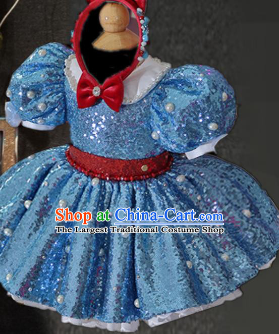 Top Christmas Stage Show Fashion Children Day Performance Clothing Girl Chorus Garment Catwalks Blue Bubble Dress