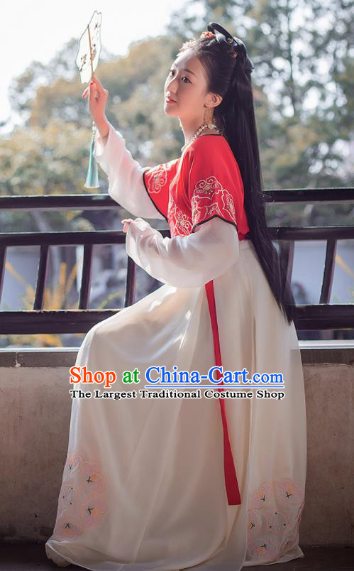 China Ancient Young Beauty Red Hanfu Dress Tang Dynasty Civilian Lady Garment Costumes Traditional Court Dance Historical Clothing