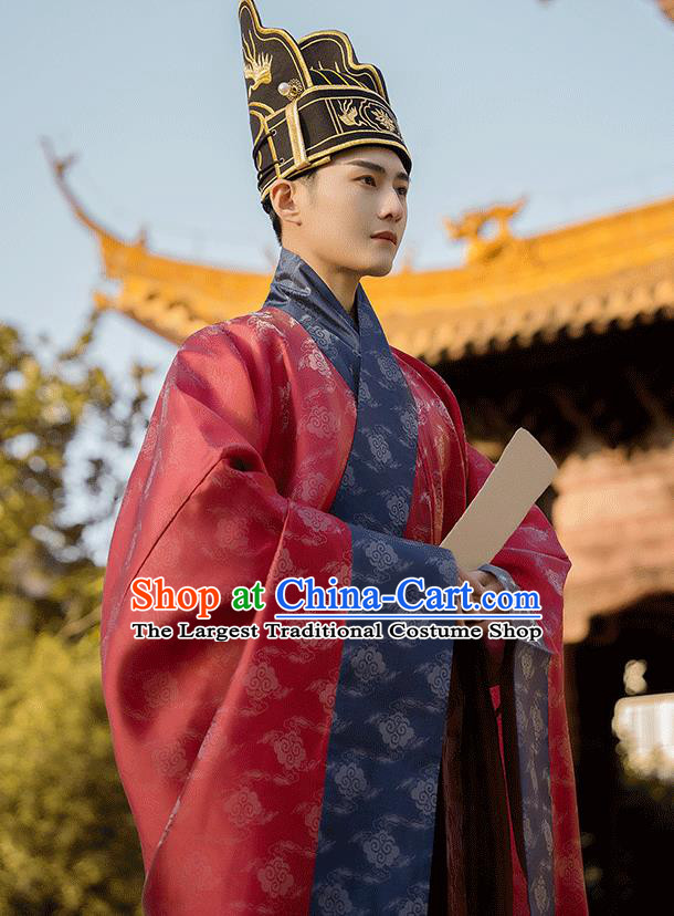 China Traditional Ceremony Historical Clothing Ancient Scholar Garment Costume Ming Dynasty Red Official Robe