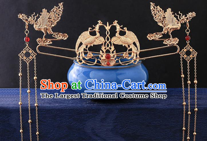 Chinese Ancient Princess Hair Crown and Hairpins Classical Wedding Phoenix Coronet Handmade Ming Dynasty Headdress Traditional Hanfu Hair Accessories