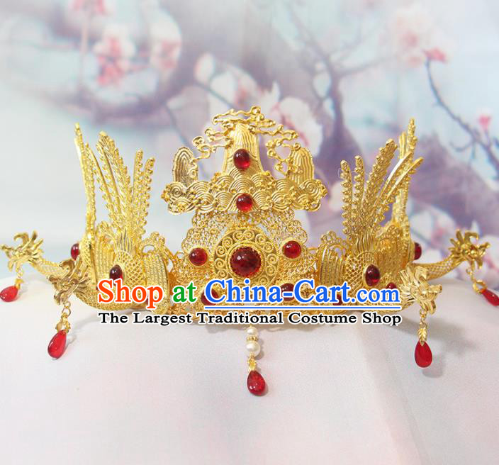 Chinese Handmade Ming Dynasty Headpieces Traditional Hanfu Hair Accessories Ancient Empress Hair Crown Classical Wedding Phoenix Coronet