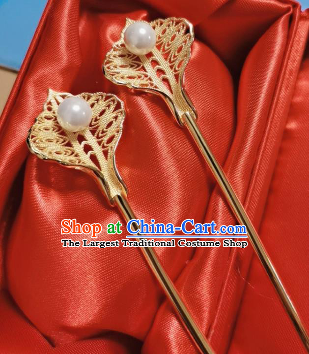 Chinese Traditional Hanfu Hair Accessories Ancient Princess Gilding Hairpin Classical Wedding Pearl Hair Stick Handmade Ming Dynasty Headpiece