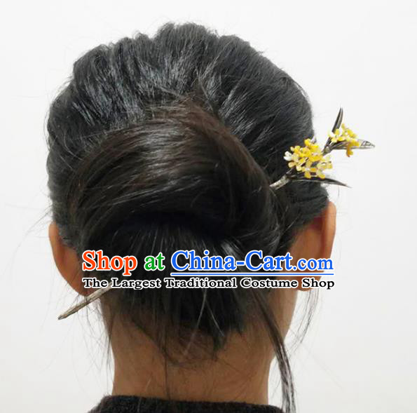 Chinese Traditional Hair Accessories Handmade Silver Carving Hairpin Classical Fragrans Hair Stick Cheongsam Headpiece
