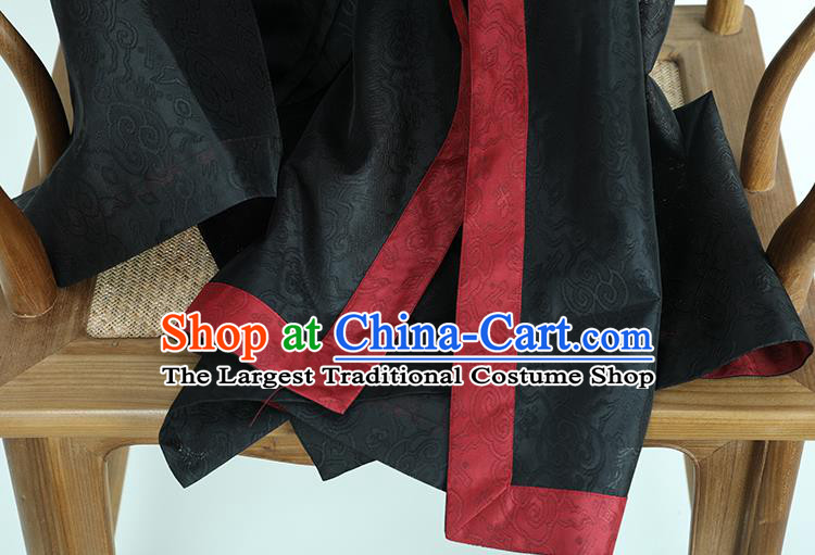 China Ancient Ming Dynasty Royal Countess Garment Costume Traditional Hanfu Black Silk Long Gown Noble Woman Historical Clothing