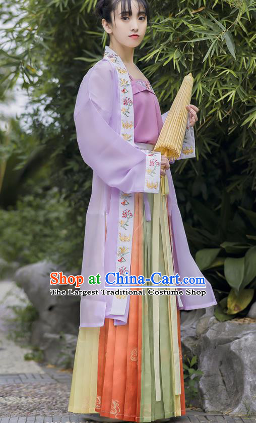 China Ancient Young Beauty Hanfu Dress Song Dynasty Female Garment Costumes Traditional Historical Clothing for Civilian Lady