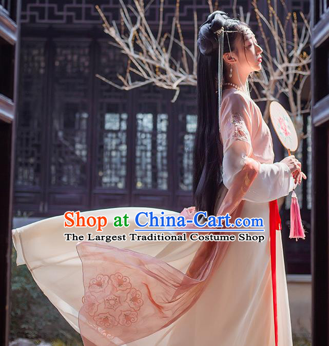 China Ancient Young Lady Hanfu Dress Garments Traditional Tang Dynasty Country Girl Historical Clothing Full Set