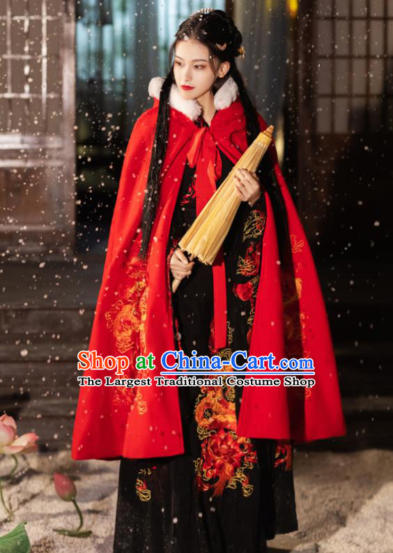 China Ancient Royal Infanta Hanfu Cloak Traditional Ming Dynasty Princess Embroidered Red Cape Historical Clothing