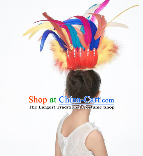 Professional Folk Dance Colorful Feather Hair Stick Girl Stage Performance Hair Crown Classical Dance Hair Accessories
