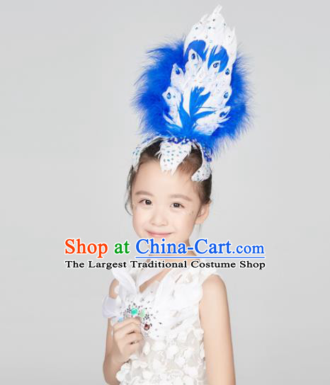 Professional Girl Stage Performance Hair Crown Ballet Dance Hair Accessories Folk Dance Blue Feather Hair Stick