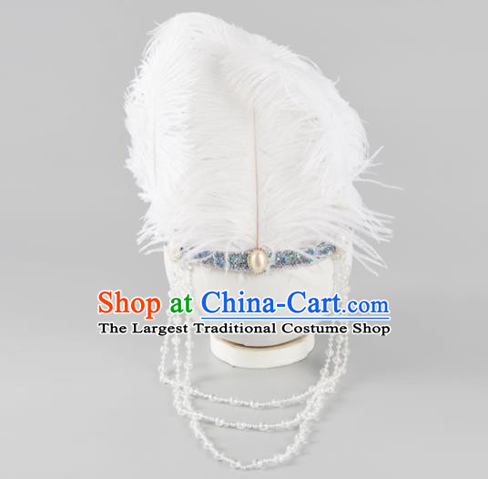 Professional Girl Stage Performance Hair Crown Classical Dance Hair Accessories Ethnic Dance White Feather Headdress
