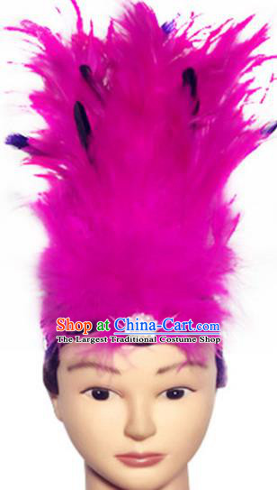 Top Catwalks Rosy Feather Hair Crown Stage Show Headpiece Dance Headdress Handmade Cosplay Fairy Hair Accessories