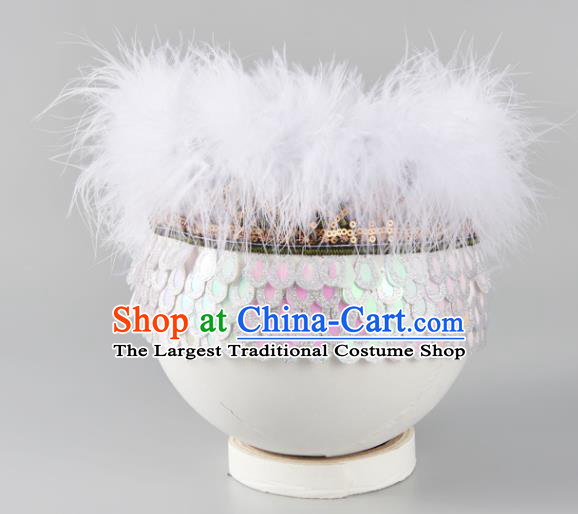 Professional China Girl Stage Performance Hair Crown Mongol Nationality Dance Hair Accessories Mongolian Ethnic Dance White Feather Headdress
