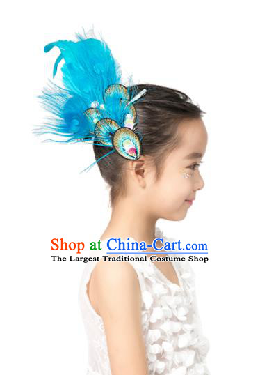 Professional Classical Dance Hair Accessories Peacock Dance Blue Feather Hair Stick Girl Stage Performance Headwear