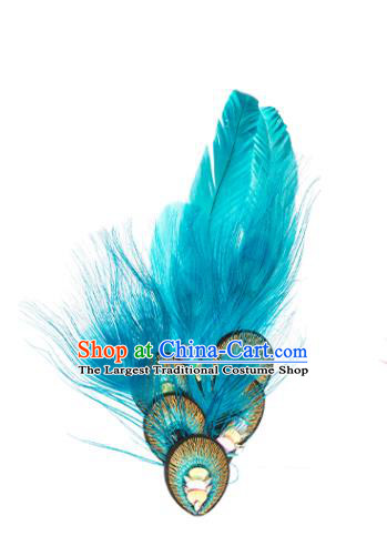 Professional Classical Dance Hair Accessories Peacock Dance Blue Feather Hair Stick Girl Stage Performance Headwear