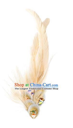Professional Girl Stage Performance Headwear Classical Dance Hair Accessories Peacock Dance White Feather Hair Stick