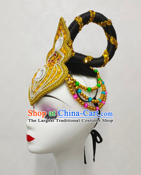 China Classical Dance Golden Hair Crown Flying Apsaras Dance Hair Accessories Dance Performance Headdress