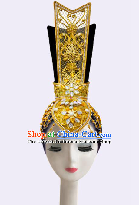 Handmade Chinese Flying Apsaras Dance Headpieces The Thousand-handed Goddess Stage Performance Wigs Chignon Classical Dance Hair Accessories