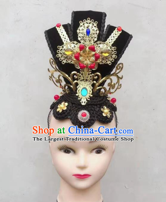 Handmade Chinese Flying Apsaras Dance Headpieces Woman Hanfu Dance Wigs Chignon Classical Dance Hair Accessories