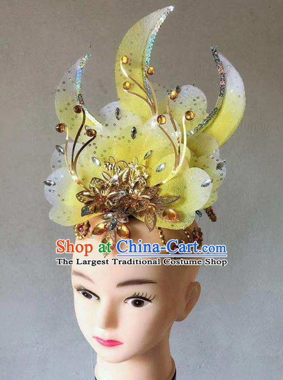 China Yangko Dance Yellow Flower Hair Crown Spring Festival Gala Opening Dance Hair Accessories Folk Dance Headdress