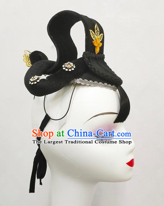 Handmade Chinese Classical Dance Wigs Chignon Woman Group Dance Hair Accessories Fan Dance Hairpieces