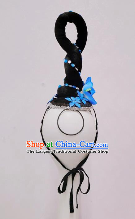 Handmade Chinese Classical Dance Hair Accessories Flying Dance Headpieces Umbrella Dance Stage Performance Wigs Chignon