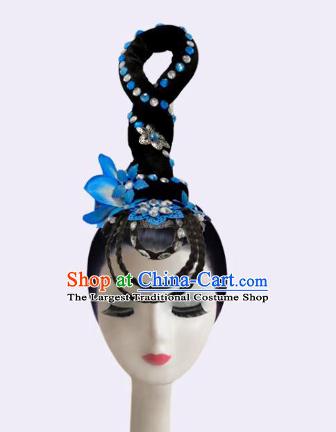 Handmade Chinese Classical Dance Hair Accessories Flying Dance Headpieces Umbrella Dance Stage Performance Wigs Chignon