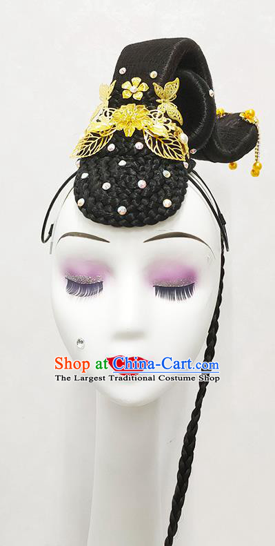 Chinese Stage Performance Hair Accessories Female Fan Dance Hairpieces Classical Dance Wigs Chignon