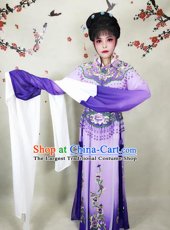 China Ancient Fairy Clothing Peking Opera Diva Costumes Beijing Opera Actress Purple Dress Shaoxing Opera Hua Tan Uniforms